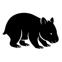 Fototapeta premium A black silhouette of a wombat standing on its four legs isolated on white background silhouette