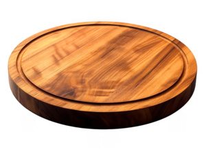 Round wooden serving tray reveals natural grain patterns on transparent background