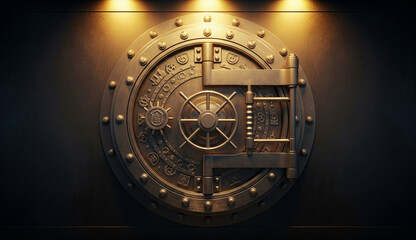 The formidable portal to protected assets, embodying strength, mystery, and financial security