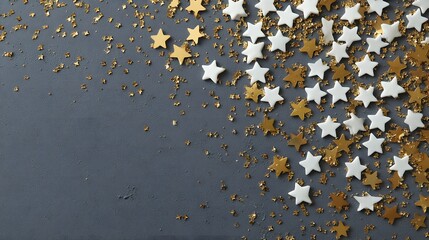 White and Gold Star Shapes on Gray Background for Celebration Decor