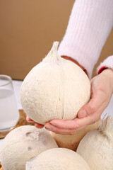 Fresh Coconut in Hands - Natural Tropical Fruit with Husk