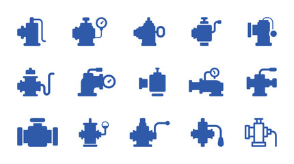 Set of water pipe and fire hydrant icons, a collection of industrial valve and connection symbols for design