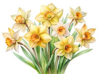 Naklejka premium Watercolor flower a beautiful watercolor bouquet of yellow daffodils isolated on white background
