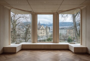 Fototapeta premium Light-filled room with city views