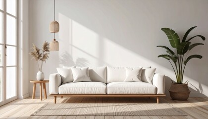 Serene Minimalist Living Room with Sofa and Natural Light