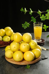 Fresh Golden Hainan Passion Fruit with Juice Glass - Tropical Chinese Fruit Display