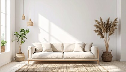 Minimalist Living Room with Natural Light and Plants