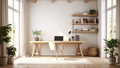 Bright Minimalist Home Office with Plants
