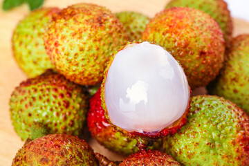 Fresh Hainan Lychee Fruits with Peeled White Flesh - Exotic Tropical Asian Fruit