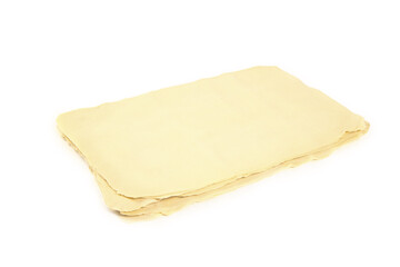 Fresh Handmade Tofu Skin Sheets with Thousand Layer Texture on White Background