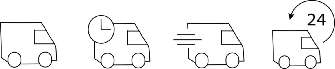 collection of delivery icon fast shipping delivery truck with a 24 in a circular arrow, vector illustration 