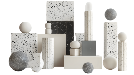 Minimalist Geometric Abstract Shapes Arrangement in Cubes Cylinders and Spheres isolated on a transparent background.png, Minimalist Geometric Abstract Shapes Arrangement in Cubes Cylinders and Sphere