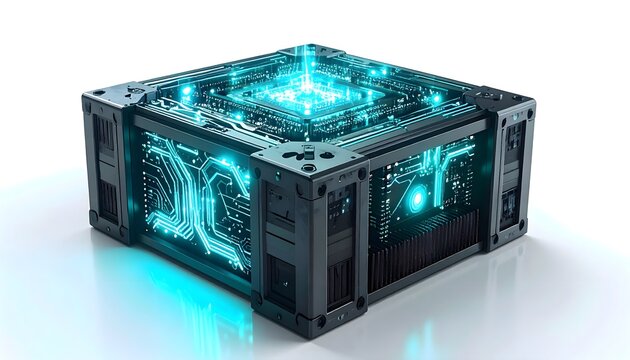 Isolated 3D render of an AI processing unit with glowing neural connections 