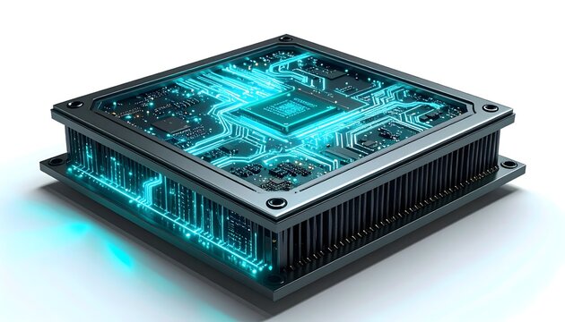 Isolated 3D render of an AI processing unit with glowing neural connections 