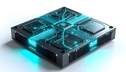 Isolated 3D render of an AI processing unit with glowing neural connections 