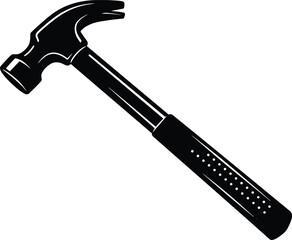 Black hammer vector illustration with ergonomic handle, claw hammer tool for construction, woodworking, carpentry, DIY projects, repair, isolated on white background