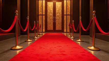 Elegant red carpet entrance to a VIP gala party, stunning lights and stanchions create a luxurious atmosphere for exclusive events