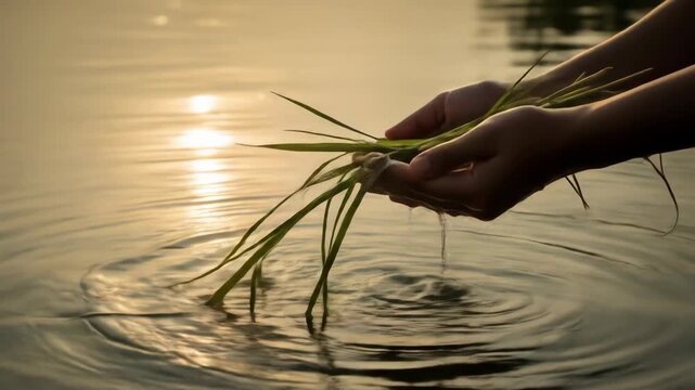 Offering Water and Grass Blades During Pitru Paksha  Remembering Ancestors and Performing Rituals