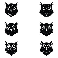set of owl head silhouette vector illustration design