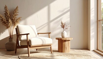 Sunlit Minimalist Living Room Interior with Natural Decor