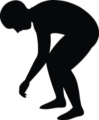 Silhouette of person bending down picking up object top view vector
