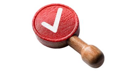  Red checkmark stamp or symbol on white paper or document pages signifying approval isolated on a transparent background.
