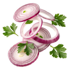 Red Onion Rings with Parsley, Vibrant Culinary Image on white background