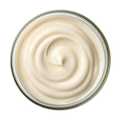 Creamy Garlic Aioli Swirled in Glass Bowl on white background