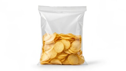 Potato Chips in Transparent Bag isolated on White Background
