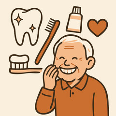 Healthy Senior Dental Care Vector Illustration