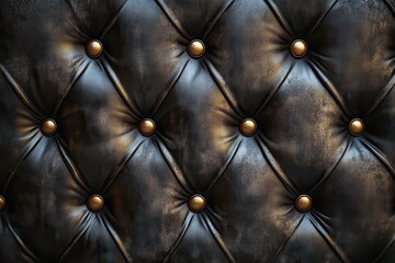 Naklejka premium Detailed black leather upholstery with buttons, in a diamond pattern. Use this elegant texture for backgrounds or design element.