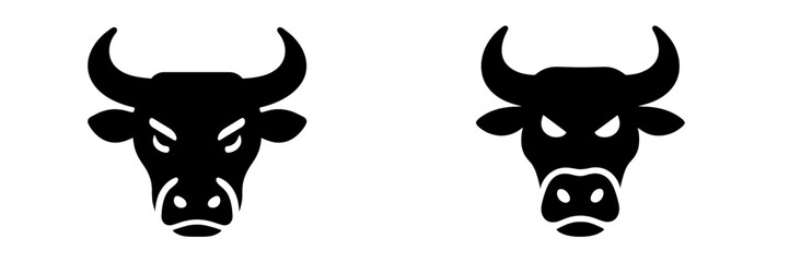 Two bold bull head illustrations showcasing different expressions in black and white design