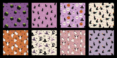 Vintage Halloween Elements Seamless Pattern for Retro Fabric, Wallpaper, Textile, Home Decor, Wrapping Paper, Scrapbooking