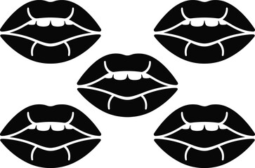 Vector lips illustration, sensual female mouth icons, bold lipstick design, beauty symbol, fashion style, kiss element, glamour and makeup art