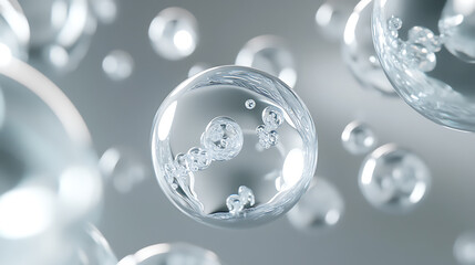 Futuristic Glass and Water Molecular Designs: A Conceptual Exploration of Advanced Skincare and Cosmetic Innovation, Blending Organic Patterns, Bioluminescence, and Minimalist 3D Aesthetics