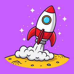 Rocket Landed on The Moon Illustration.