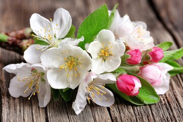 Fototapeta premium Delicate blossoms resting on weathered wood