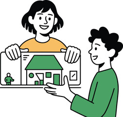 Happy couple plans dream home design together, envisioning future living