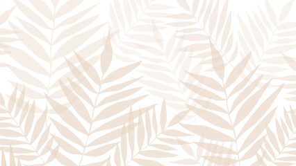 White and beige seamless patterns background with leaves. Botanic tropical wallpaper with palm leaves.