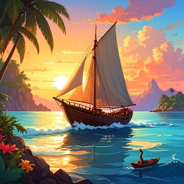 Generated imagA wooden ship sails gracefully across the vast open sea, embodying adventure, freedom, and timeless beautye