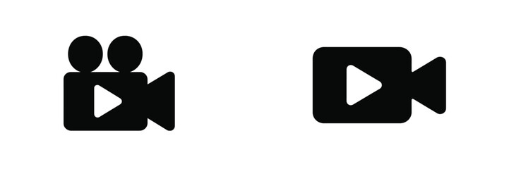 Icon representation of video recording and playback actions featuring individuals with a camera and play button symbols