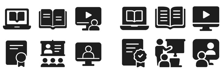 Online learning tools and digital education symbols illustrated for modern teaching and learning environments