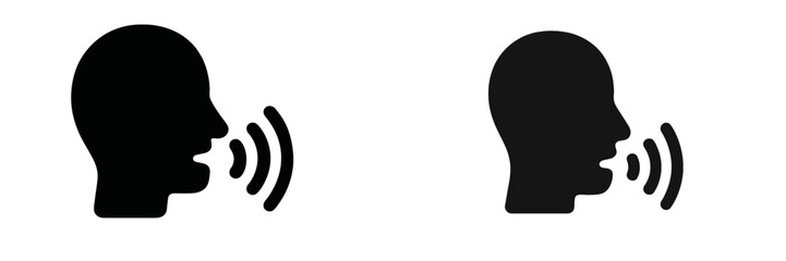 Icons representing sound waves emitted from human heads in a minimalist design suitable for various applications