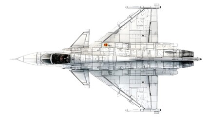 Detailed Technical Illustration of a Military Jet Aircraft Diagram