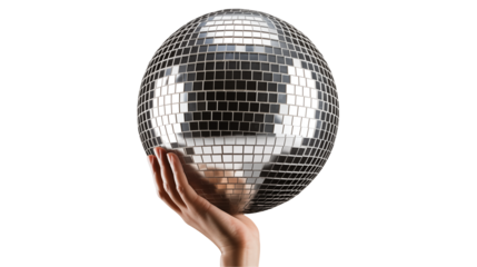 Hand gracefully presents sparkling disco ball, igniting party vibes for unforgettable celebrations