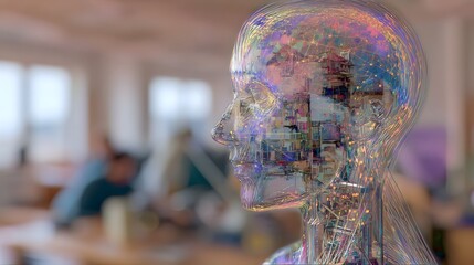 Futuristic Human Head with Digital Circuit and Network Interface