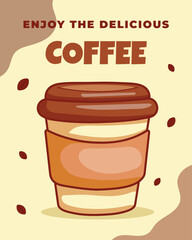 Delicious Coffee Poster – Cute Coffee Cup Illustration for Café, Menu, Branding and Social Media
