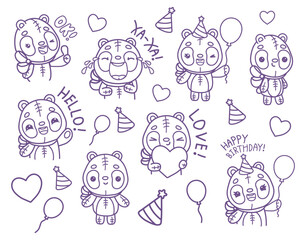 Cute set of kawaii pandas for coloring,vector children's illustration