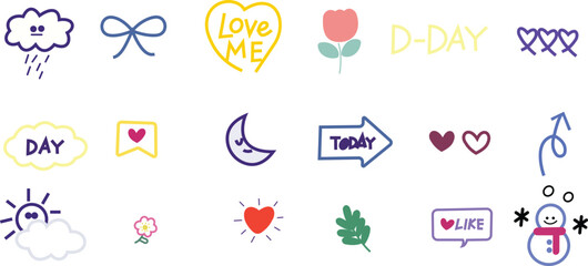 Doodle Delight Cute Hand Drawn Icons Stickers and Elements for Planners Journals and Creative Projects Weather Love Days