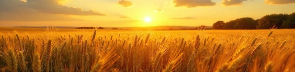 Obraz premium Golden Hour Wheat Field Idyllic Summer Landscape bathed in Warm Sunlight